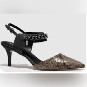 Coach Garland Snake Print Chain Detail Slingback Kitten Heel, Black-Brown, 7B
